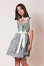 Kruger Mini Dirndl "Alara" 50cm in green with floral lace apron and sweetheart neckline.