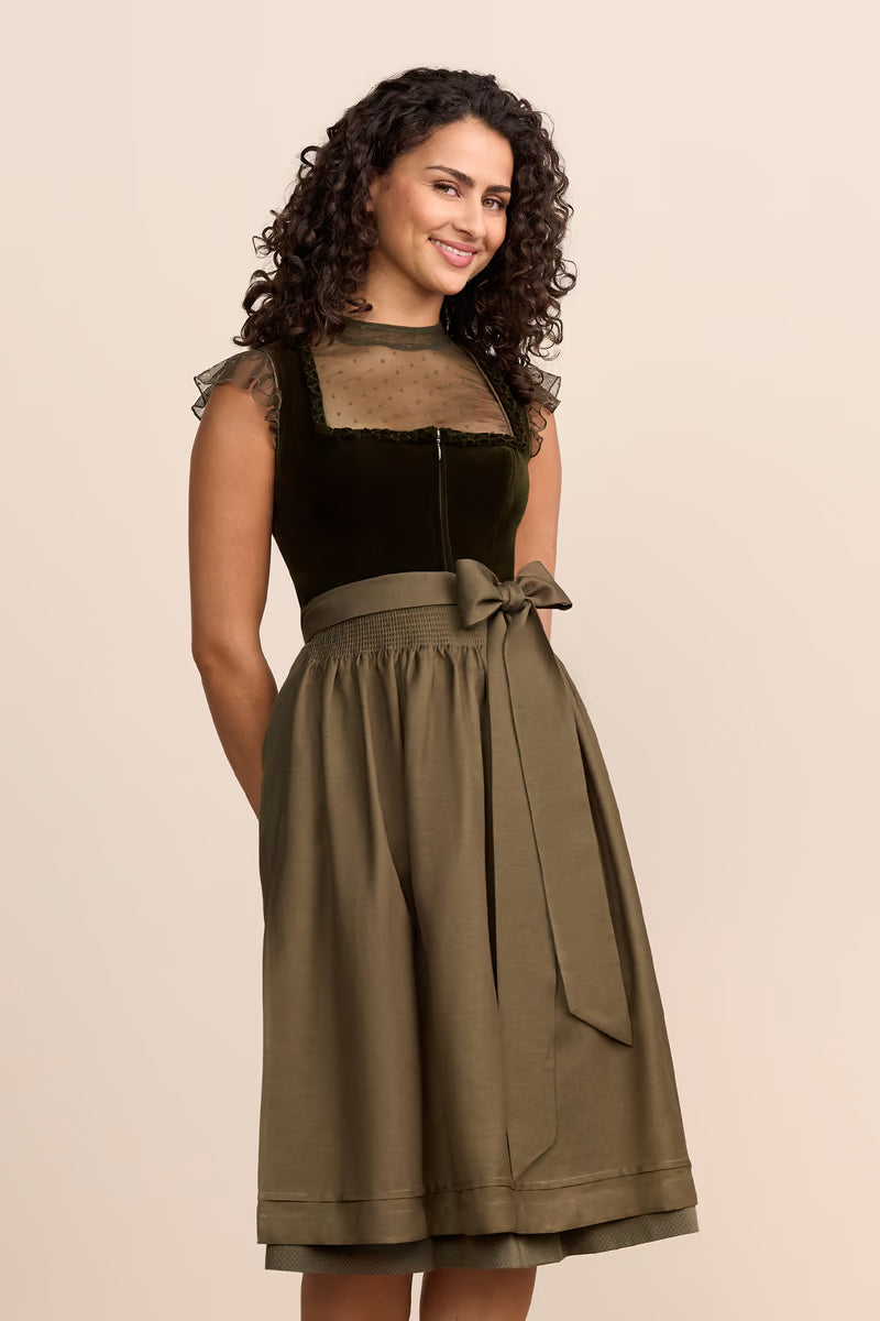 Krüger 'Zephyrae' Velvet Dirndl, Olive — 70cm