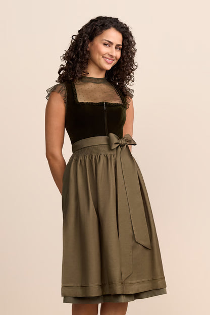 Krüger 'Zephyrae' Velvet Dirndl, Olive — 70cm