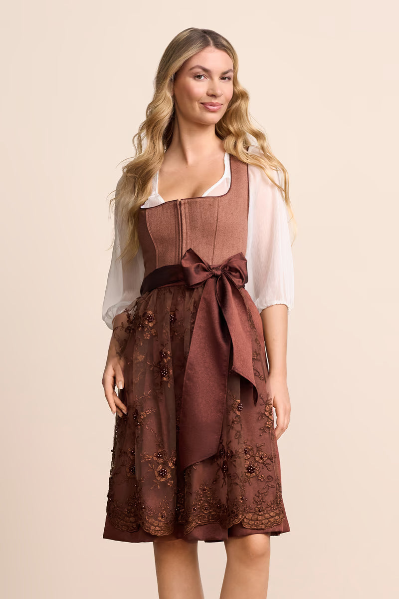 Krüger Orina Midi Dirndl, Brown — 60cm 2pc Set