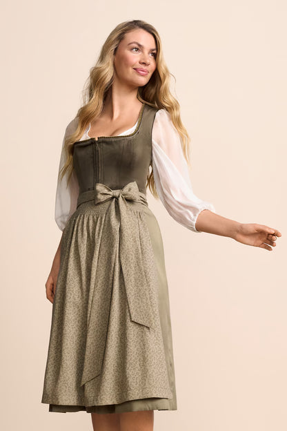 Krüger Lindsay Long Dirndl, Olive — 70cm 2pc Set