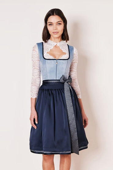 Kruger Mini Dirndl Dena 60cm blue with velvet bodice and ornamented skirt.