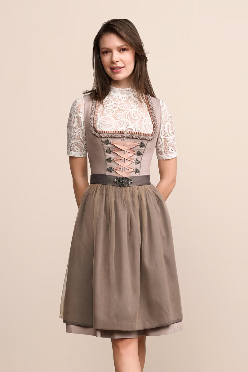 Kruger Midi Dirndl 2pcs. 60cm "Mariselle" brown