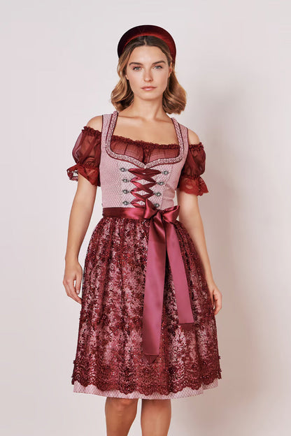 Kruger Midi Dirndl 2pcs. 60cm "Marica" red (size 36 only)