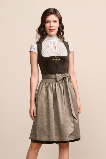 Kruger Midi Dirndl 2pcs. 60cm "Cari" brown (size 42,44)