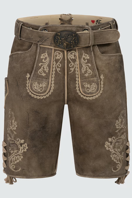 Trentini Men's Lederhosen "Oskar" brown with belt