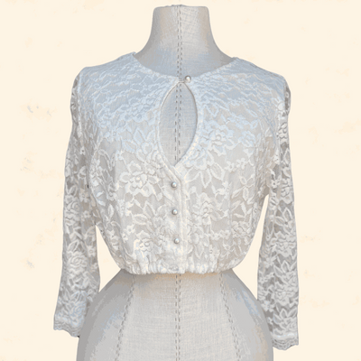 Ecru lace dirndl blouse by Kruger Collection, size 36, made from 100% polyester.