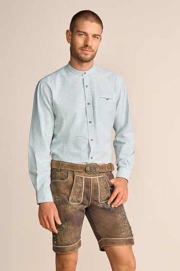 Krueger Traditional Long Sleeve Shirt Marcin in green with stand-up collar and button details.