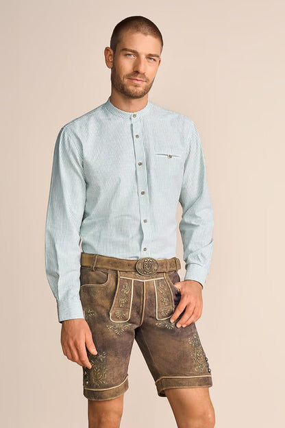 Krueger Traditional Long Sleeve Shirt Marcin in green with stand-up collar and button details.