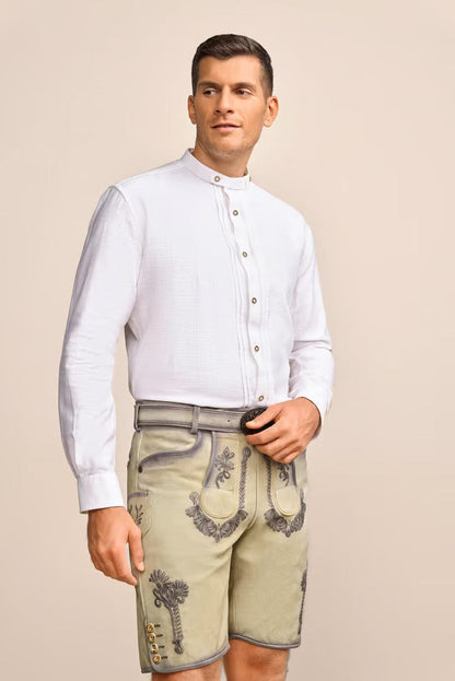 Krueger Trad Shirt "Caelius" in white with stand-up collar and button placket, men's fashion.