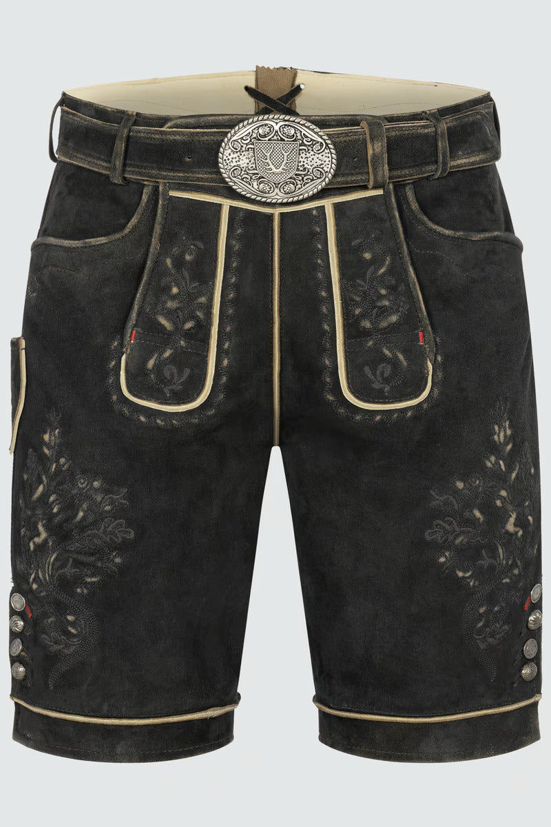 Kruger Men's Lederhosen "Kuno" with belt dark brown (48,50,56)