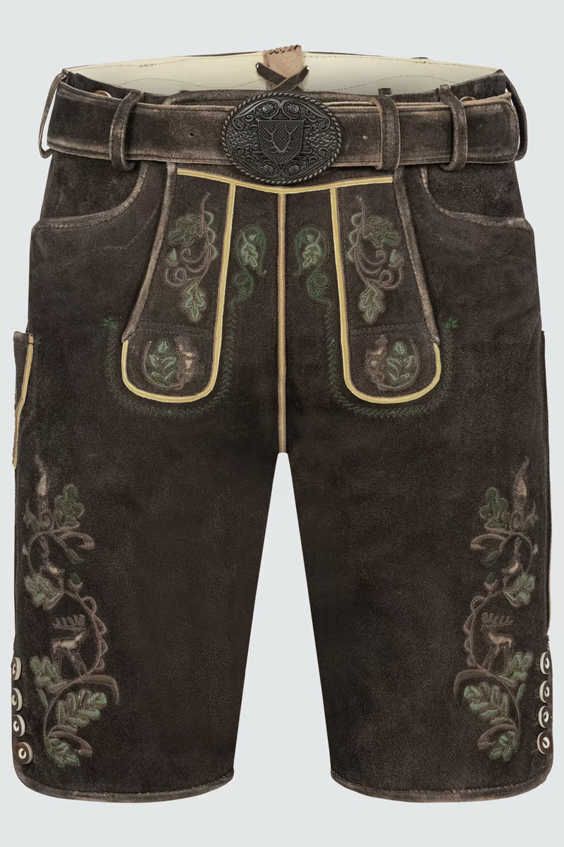 Kruger Men's Lederhosen "Adreon" (brown) with Belt (52)