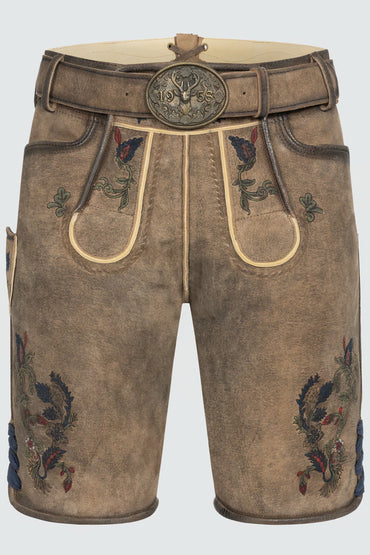 Kruger Men's Lederhosen "Emil" (light brown) with Belt (50)