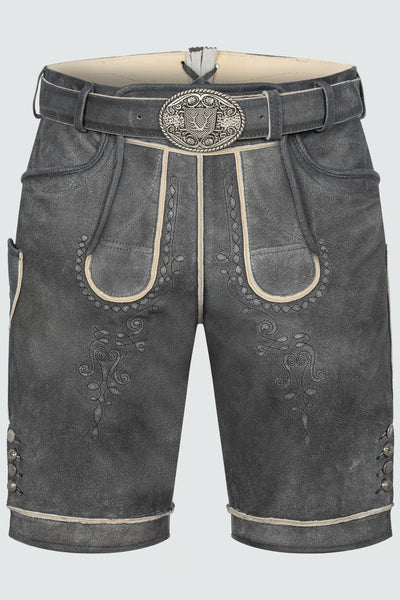 Kruger Men's Lederhosen "Kuno" with belt (anthracite) size 50