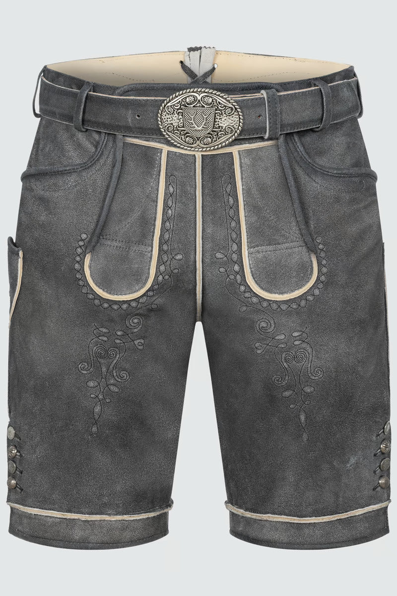 Kruger Men's Lederhosen "Kuno" with belt (anthracite) size 50