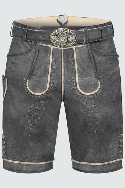 Kruger Men's Lederhosen "Kuno" with belt (anthracite) size 50