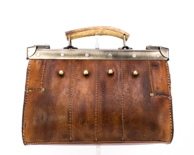 Doctor's bag made of antique material in brown with sailcloth and staghorn handle