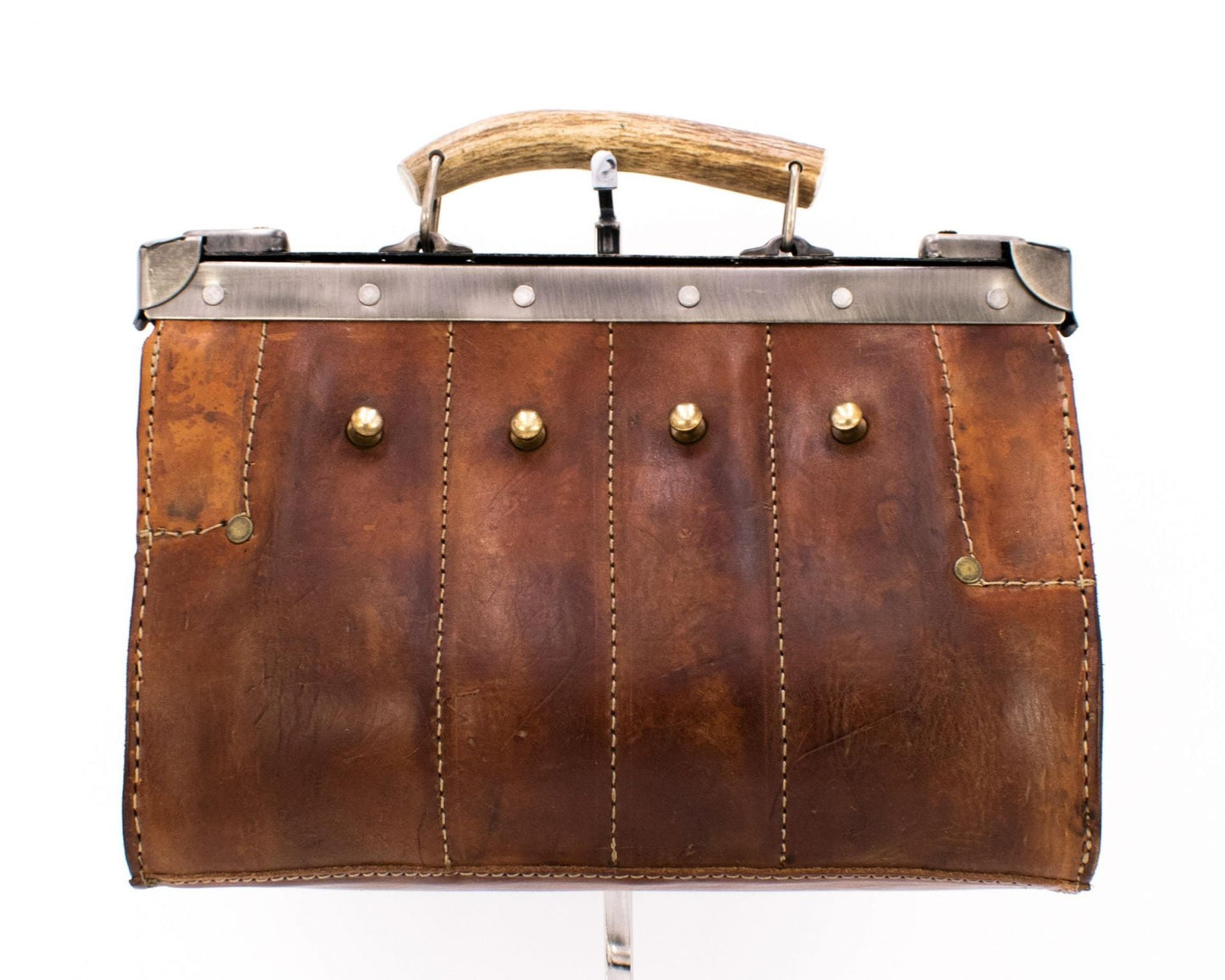 Doctor's bag made of antique material in brown with sailcloth and staghorn handle