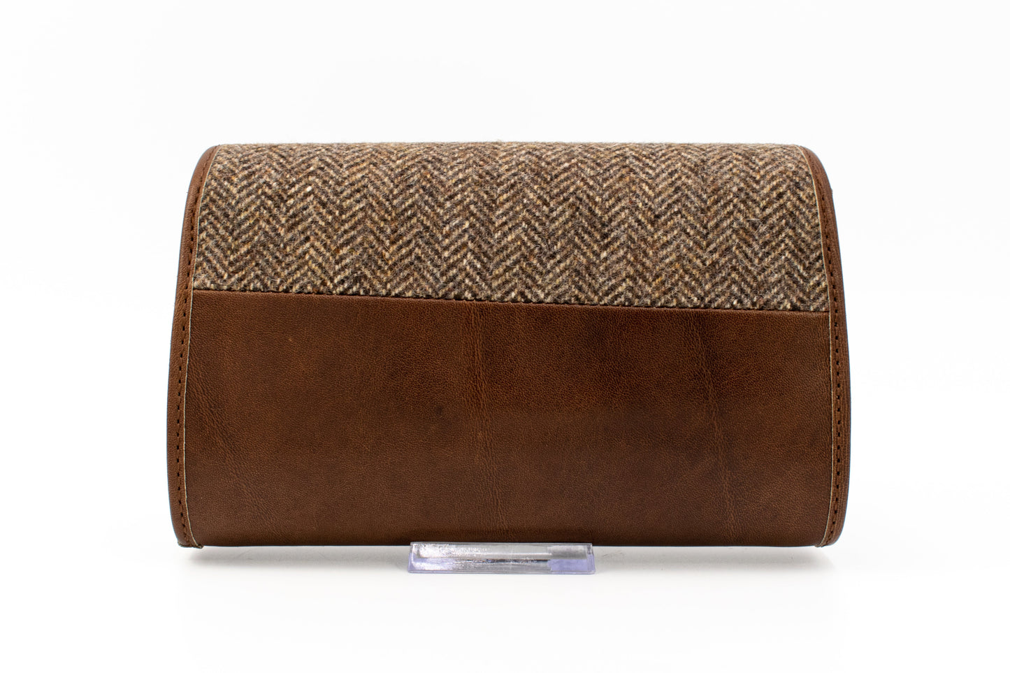 Austrian Brown Nappa Leather & Herringbone Tweed Clutch Purse with Gold Chain Strap
