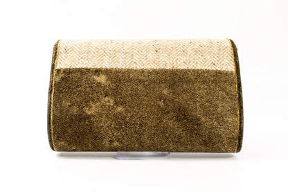 Austrian Olive Deerskin Leather & Woven Tweed Clutch Purse with Gold Chain Strap