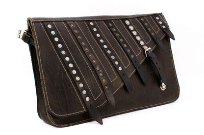 Austrian Brown Leather Briefcase Bag with Antique Downward Straps and Studded Details