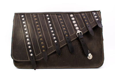 Briefcase in brown with antique straps, metal and embroidered decoration