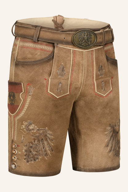 Kruger Men's Lederhosen "Mei Hoamat" Brown with Belt