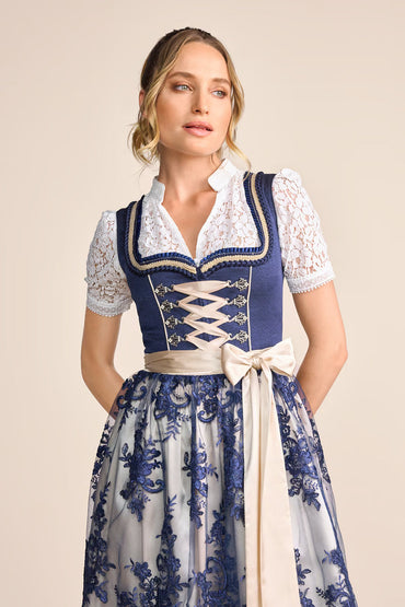 Kruger Long Dirndl 2pcs. 70cm "Quiana" blue (size 36 only)