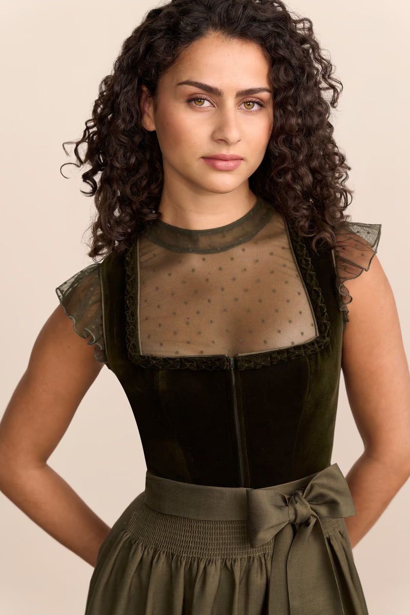 Krüger 'Zephyrae' Velvet Dirndl, Olive — 60cm
