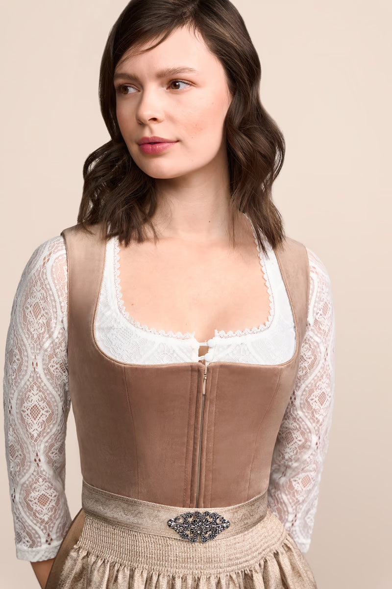 Krüger 'Aurela' Velvet Dirndl, Beige — 70cm