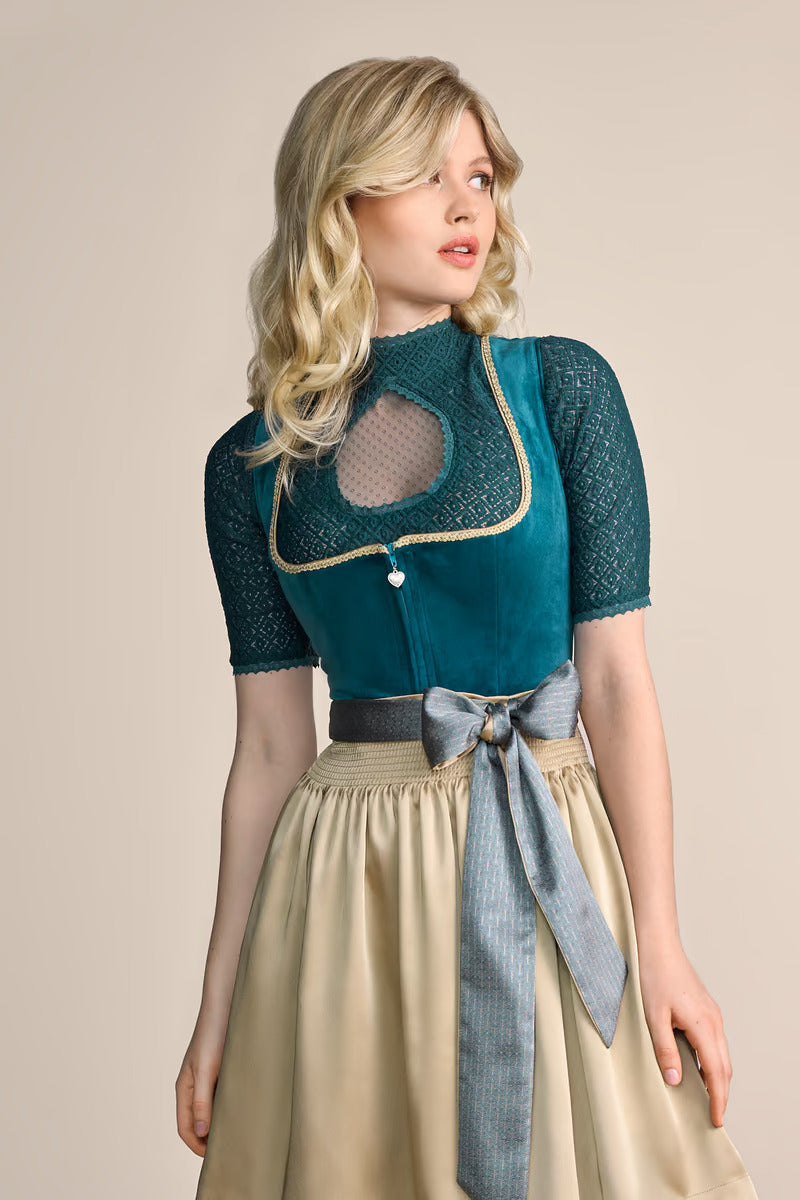 Kruger Midi Dirndl 2pcs. 60cm "Dena" turquoise