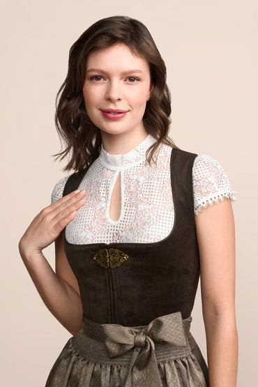 Kruger Midi Dirndl 2pcs. 60cm "Cari" brown (size 42,44)