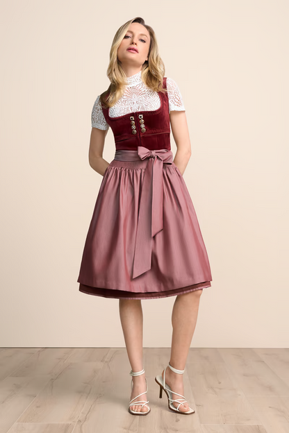 Kruger Midi Dirndl 2pcs. 60cm "Milda" red (40)