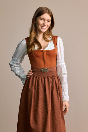 german dress for ladies Traditional German Dirndl Dress Brown Bodice With Floral Apron, Oktoberfest Outfit
