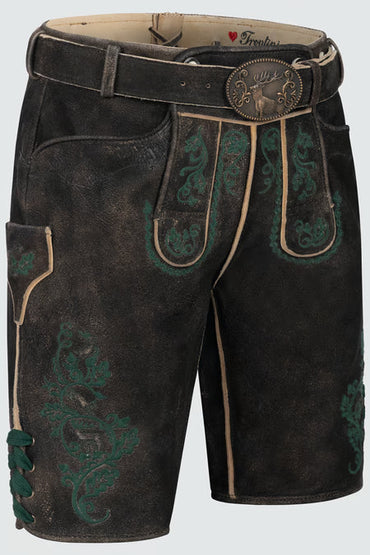 Trentini Men's Lederhosen "Oskar" dark brown with belt