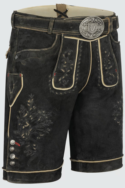 Kruger Men's Lederhosen "Kuno" with belt dark brown (48,50,56)