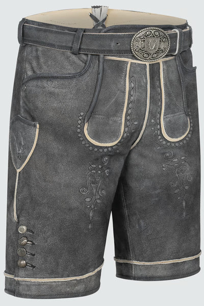 Kruger Men's Lederhosen "Kuno" with belt (anthracite) size 50