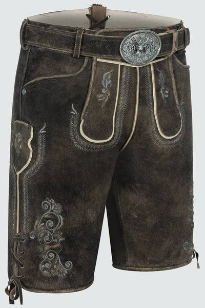 Kruger Men's Lederhosen "Gideon" with belt (dark brown)