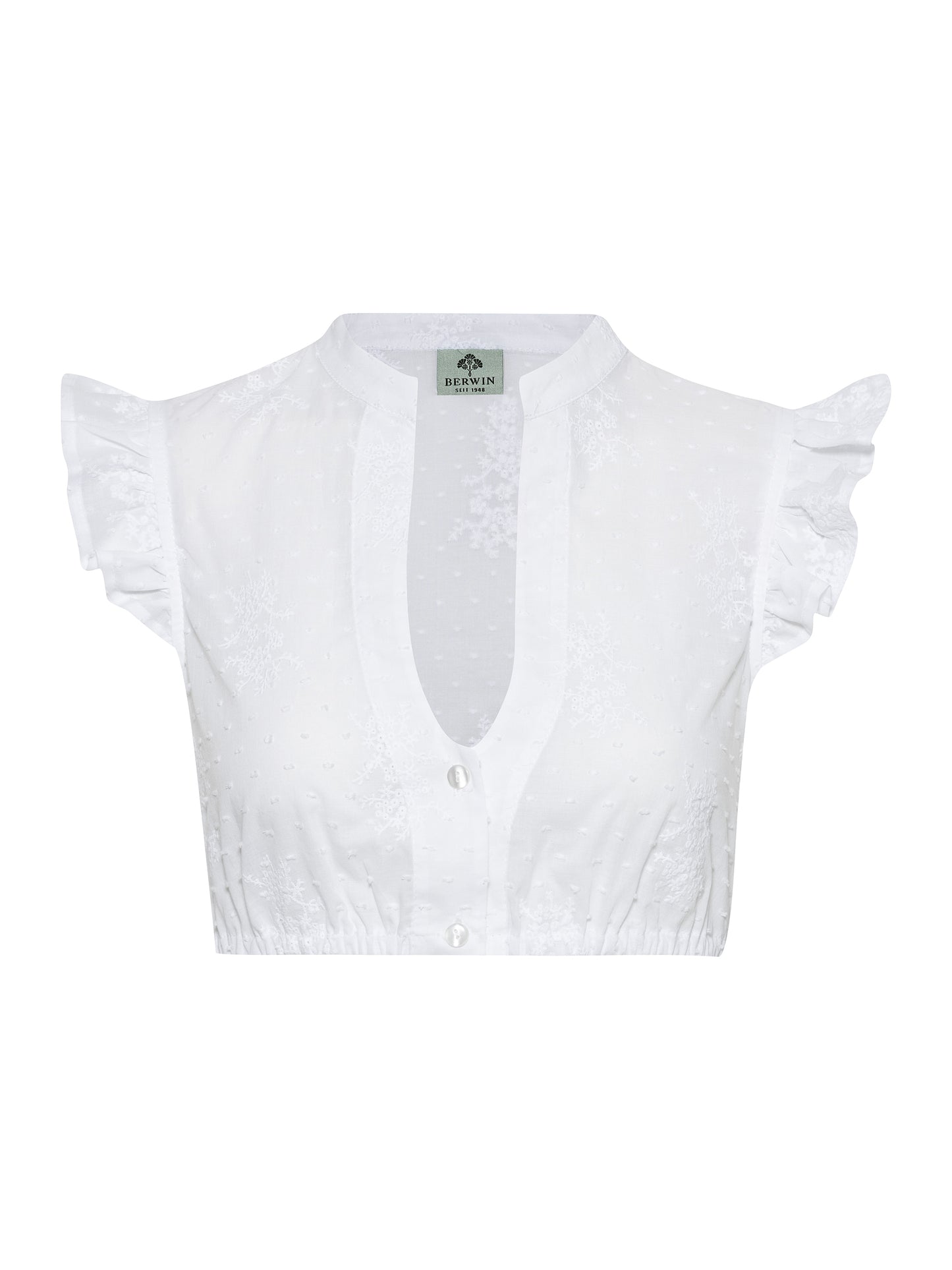 Berwin High-Neck Short Sleeve Embroidery Dirndl Blouse, White