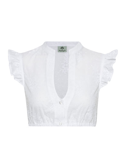 Berwin High-Neck Short Sleeve Embroidery Dirndl Blouse, White