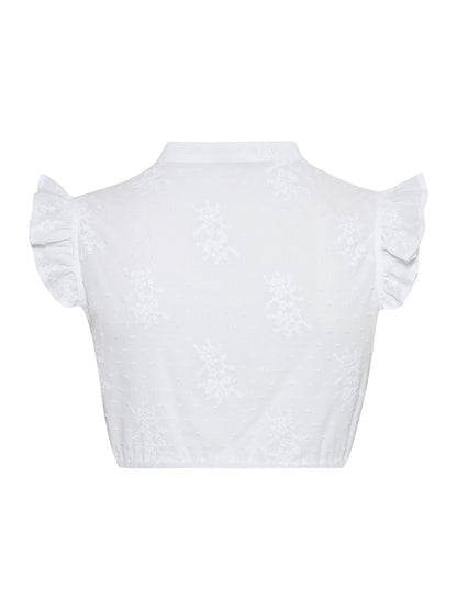 Berwin High-Neck Short Sleeve Embroidery Dirndl Blouse, White