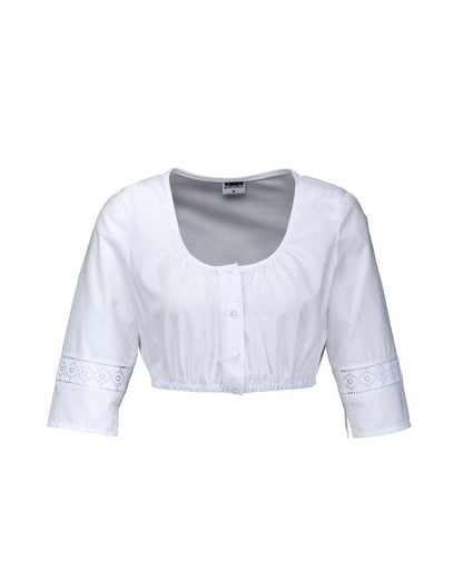 Berwin & Wolff Dirndl Blouse Nelli in white with round neckline and lace-accented 3/4 sleeves.