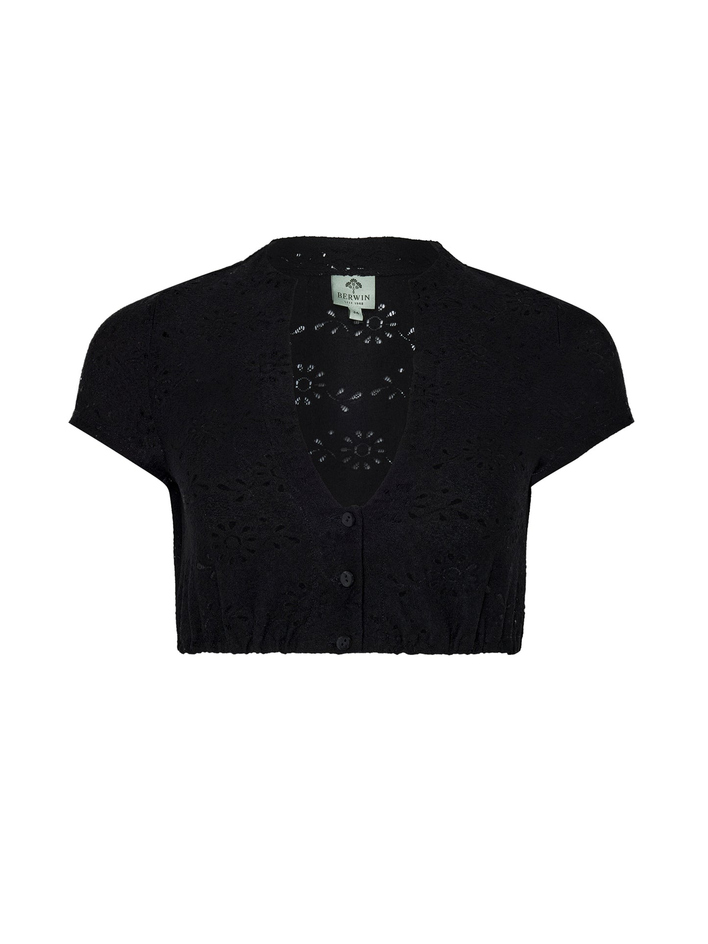 Berwin High-Neck Lace Dirndl Blouse, Black