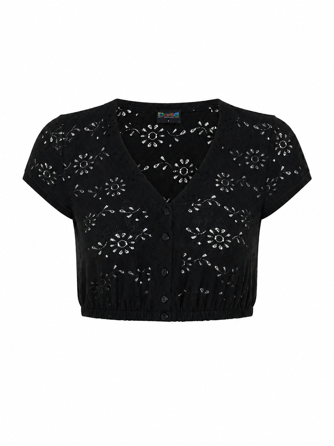 Berwin High-Neck Lace Dirndl Blouse, Black