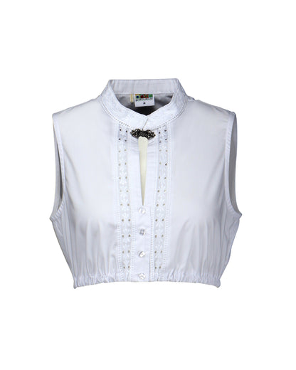 Berwin High-Neck Lace Embroidery Dirndl Blouse, White