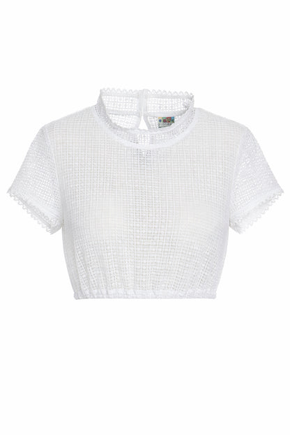Berwin High-Neck Lace Dirndl Blouse, White