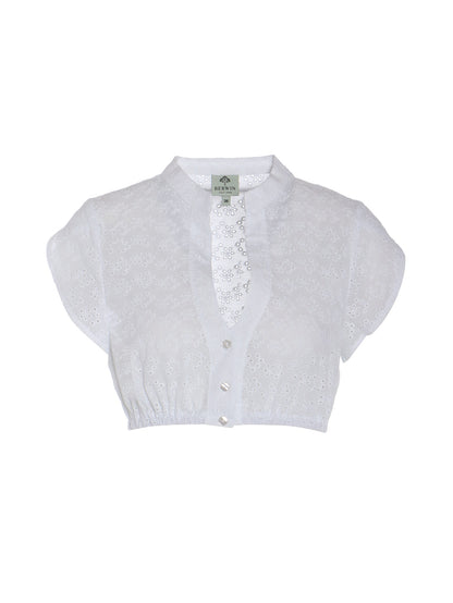 Berwin High-Neck Embroidery Dirndl Blouse, White