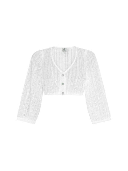 White lace Berwin dirndl blouse with wide sleeves and V-neck.