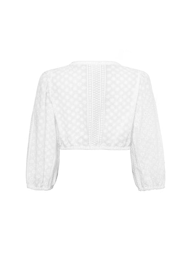 Berwin V-Neck 3/4 Sleeve Lace Embroidery Dirndl Blouse, White