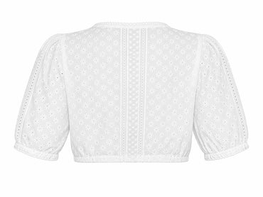 Berwin V-Neck Lace Embroidery Dirndl Blouse, White